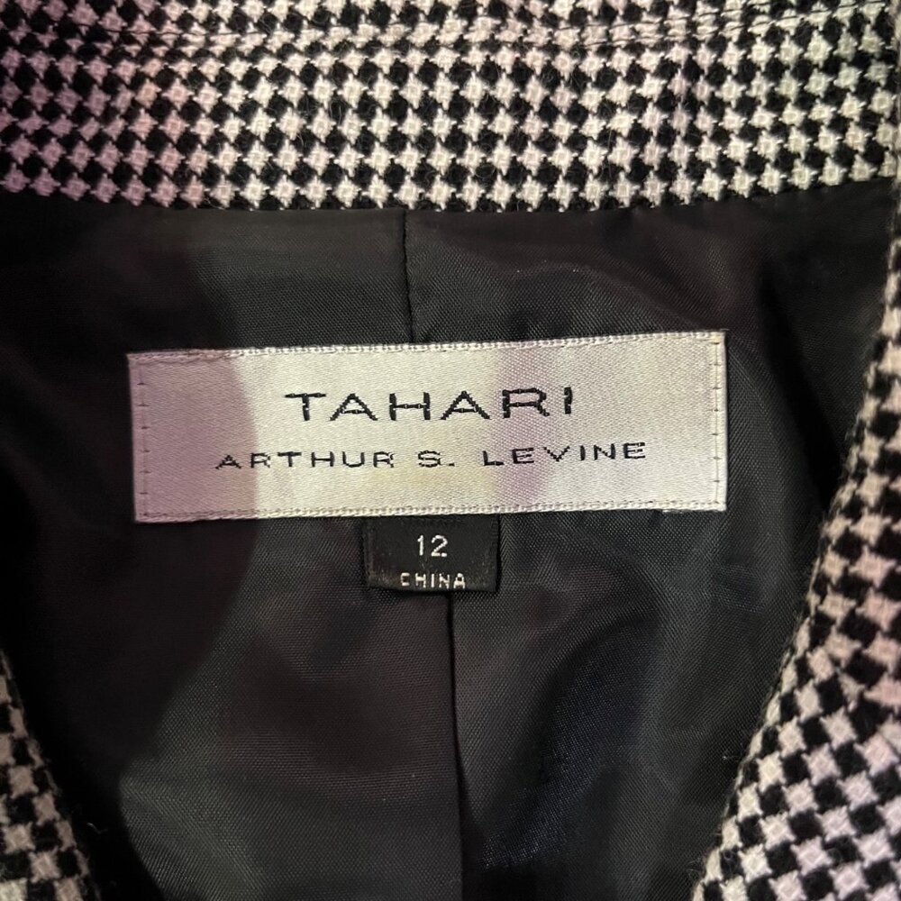 Tahari Houndstooth Suit Jacket Womens 12 Used Lined Belted Blazer - Picture 9 of 16